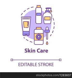 Skin care, beauty concept icon. Cleansing or moisturizing cosmetic products, cosmetology, face care idea thin line illustration. Vector isolated outline RGB color drawing. Editable stroke