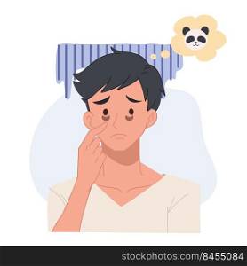 Skin care,beauty concept illustration.man with dark circles on face.man worried about dark circles.Flat vector cartoon character illustration.