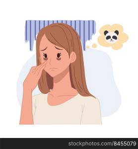 Skin care,beauty concept illustration. woman with dark circles on face. woman worried about dark circles.Flat vector cartoon character illustration.