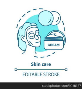 Skin care blue concept icon. Cosmetology salon, SPA procedures idea thin line illustration. Skincare, face treatment products. Moisturising cream vector isolated outline drawing. Editable stroke