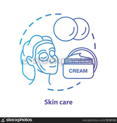Skin care blue concept icon. Cosmetology salon, SPA procedures idea thin line illustration. Skincare products. Moisturising cream. Blue gradient vector isolated outline drawing. Editable stroke
