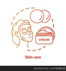 Skin care blue concept icon. Cosmetology salon, SPA procedures idea thin line illustration. Skincare products. Moisturising cream. Red gradient vector isolated outline drawing. Editable stroke