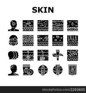 Skin Care Cosmetology And Treat Icons Set Vector. Allergy And Normal Skin Moisturizing With Cream And Patch Cosmetic Accessories Line. Colloidal Oatmeal And Sebum Glyph Pictograms Black Illustrations. Skin Care Cosmetology And Treat Icons Set Vector