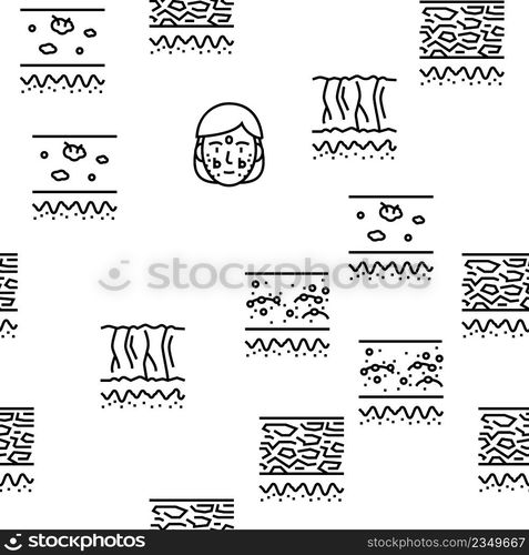 Skin Care Cosmetology And Treat Vector Seamless Pattern Thin Line Illustration. Skin Care Cosmetology And Treat Vector Seamless Pattern