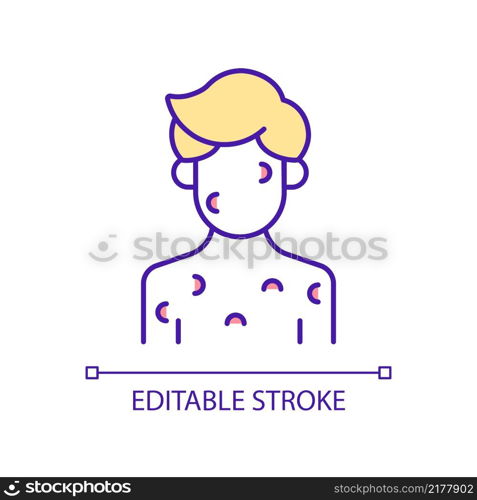 Skin disorder RGB color icon. Sign and symptom of disease. Dermatological illness. Rash treatment. Isolated vector illustration. Simple filled line drawing. Editable stroke. Arial font used. Skin disorder RGB color icon