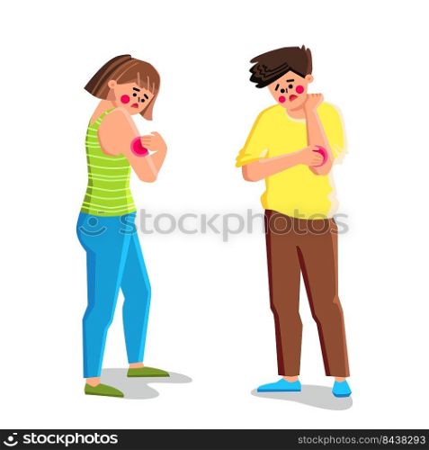 skin itchy vector. eczema itch, allergy rash, vfn woman scratch skin itchy character. people flat cartoon illustration. skin itchy vector