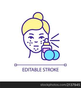 Skin problems treatment RGB color icon. Enlarged pores and acne. Skincare routine product. Isolated vector illustration. Simple filled line drawing. Editable stroke. Arial font used. Skin problems treatment RGB color icon