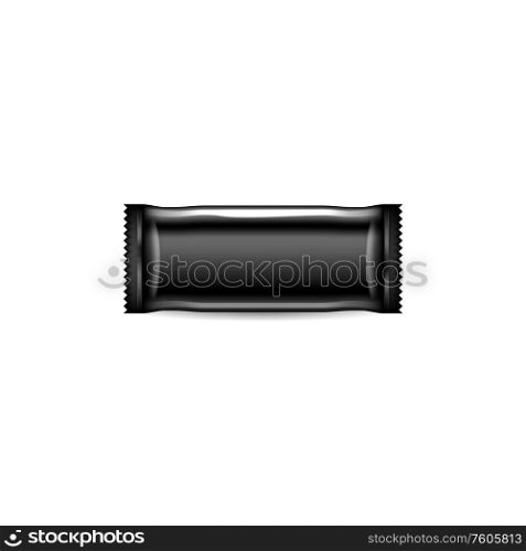 Skincare sample packaging, mockup of sachet to store food products, black pack isolated on white and transparent. Vector template of snacks pack on wrapper, cosmetics branding sample on zipper. Mockup cosmetics skincare pack on zipper isolated
