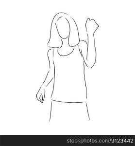 Skinny girl dancing, vector. Hand drawn sketch. The girl in the shirt is dancing.