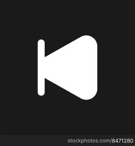 Skip previous button dark mode glyph ui icon. Music player. Playing video. User interface design. White silhouette symbol on black space. Solid pictogram for web, mobile. Vector isolated illustration. Skip previous button dark mode glyph ui icon