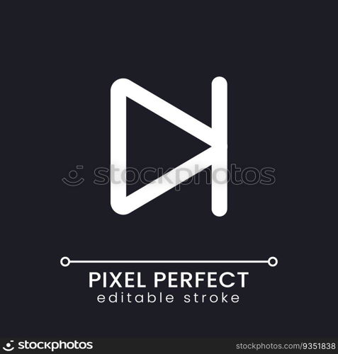 Skip to end pixel perfect white linear ui icon for dark theme. Multimedia player control. Vector line pictogram. Isolated user interface symbol for night mode. Editable stroke. Poppins font used. Skip to end pixel perfect white linear ui icon for dark theme