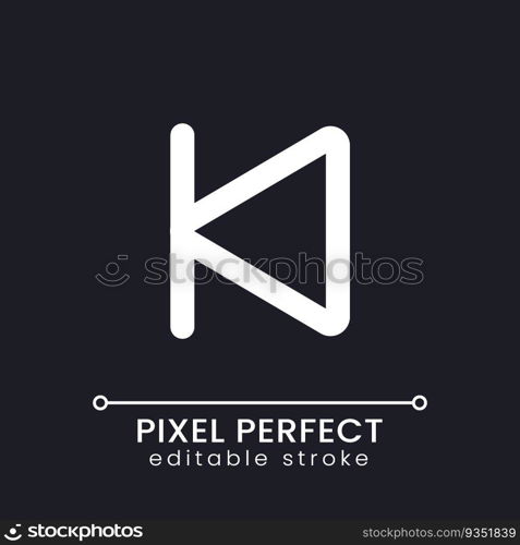 Skip to start pixel perfect white linear ui icon for dark theme. Multimedia player control. Vector line pictogram. Isolated user interface symbol for night mode. Editable stroke. Poppins font used. Skip to start pixel perfect white linear ui icon for dark theme