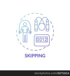 Skipping concept icon. At-home workout session idea thin line illustration. Decreasing belly fat. Boosting mental health and metabolism. Cardio exercising. Vector isolated outline RGB color drawing. Skipping concept icon