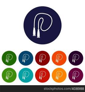 Skipping rope set icons in different colors isolated on white background. Skipping rope set icons