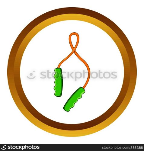 Skipping rope vector icon in golden circle, cartoon style isolated on white background. Skipping rope vector icon