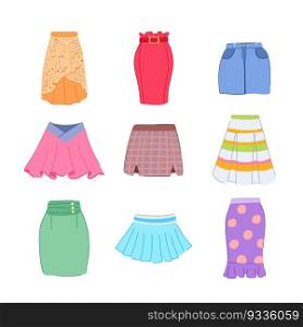 skirt fashion set cartoon. sketch fabric, mini apparel, garment girl, template women skirt fashion sign. isolated symbol vector illustration. skirt fashion set cartoon vector illustration