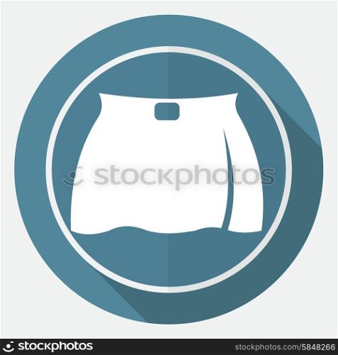 skirt icon on white circle with a long shadow