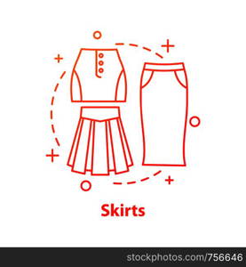 Skirts concept icon. Women's wear. Clothing store idea thin line illustration. Vector isolated outline drawing. Skirts concept icon