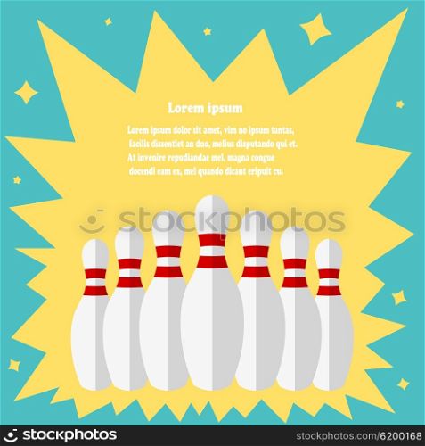 Skittles for bowling on a vintage background. Illustration white pins in a plane on the retro &#xA;style background with space for text. Stock vector