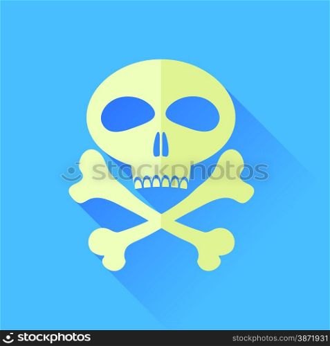 Skull and Bones Isolated on Blue Background.. Skull and Bones