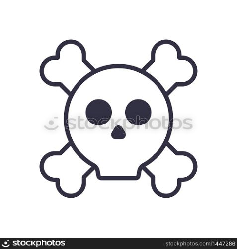 Skull and bones outline icon. Cartoon style. Danger toxic sing. Outlaw and piracy symbol. Vector illustration