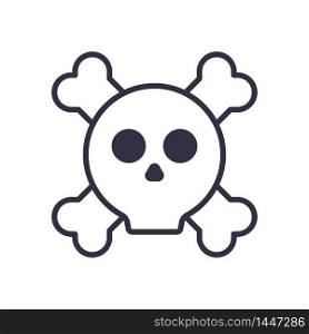 Skull and bones outline icon. Cartoon style. Danger toxic sing. Outlaw and piracy symbol. Vector illustration