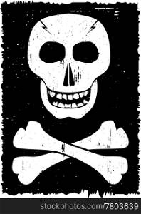 Skull and cross-bones on grunge background. Vector illustration.