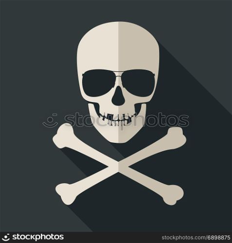 Skull and crossbones with sunglusses in flat style.