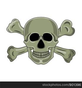 Skull and crossed bones isolated on white background. Cartoon human skull with jaw. Vector illustration for any design.