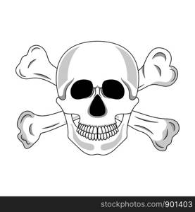 Skull and crossed bones isolated on white background. Cartoon human skull with jaw. Vector illustration for any design.