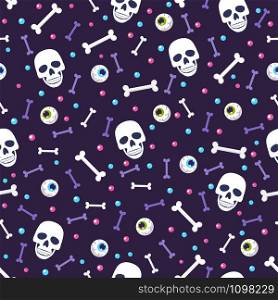 Skull and eyeball seamless pattern on blue background. halloween skull pattern background. vector illustration
