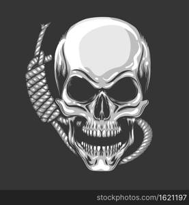 Skull and noose rope. End or execution Theme shirt design template. Vector illustration.