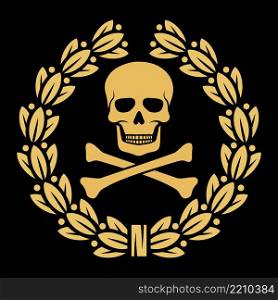 Skull, bones and laurel wreath pirate symbol