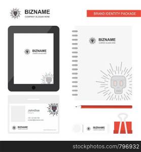 Skull Business Logo, Tab App, Diary PVC Employee Card and USB Brand Stationary Package Design Vector Template
