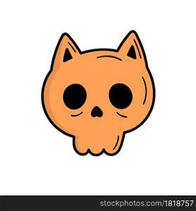 Skull cat. Halloween decoration. Doodle style illustration