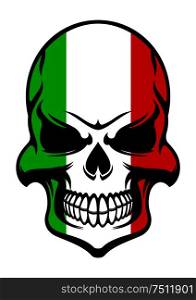 Skull colored in colors of the national flag of Italy with green, white and red stripes for halloween party decoration or t- shirt . Skull in colors of the Italian flag