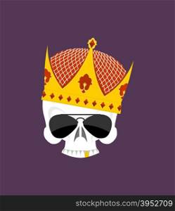 Skull Crown. White head skeleton in Sun points, and with gold teeth. Vector logo emblem for yard bullies. Emblem for gangs. Street Kings