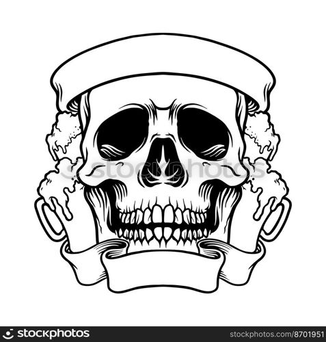 Skull Drinking Joint Beer Silhouette vector illustrations for your work logo, merchandise t-shirt, stickers and label designs, poster, greeting cards advertising business company or brands