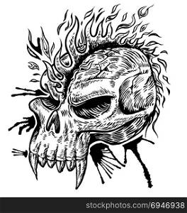 skull hand draw with flame