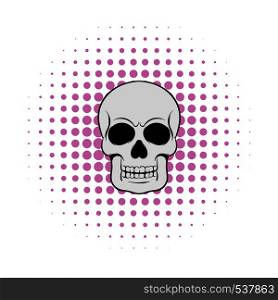 Skull icon in comics style isolated on white background. Skull icon, comics style