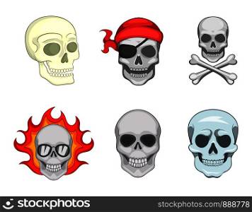 Skull icon set. Cartoon set of skull vector icons for your web design isolated on white background. Skull icon set, cartoon style