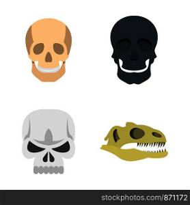 Skull icon set. Flat set of skull vector icons for web design isolated on white background. Skull icon set, flat style