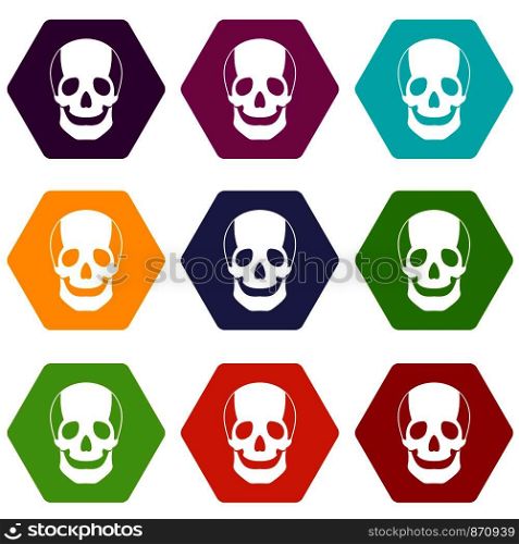 Skull icon set many color hexahedron isolated on white vector illustration. Skull icon set color hexahedron