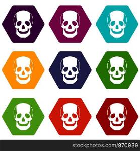 Skull icon set many color hexahedron isolated on white vector illustration. Skull icon set color hexahedron