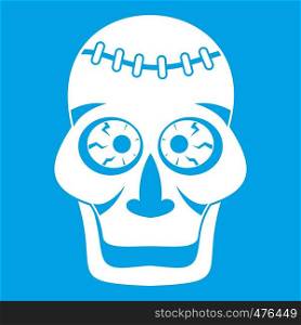 Skull icon white isolated on blue background vector illustration. Skull icon white