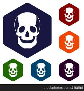 Skull icons set rhombus in different colors isolated on white background. Skull icons set