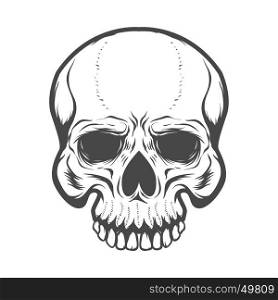 Skull illustration isolated on white background. Design elements for logo, label, emblem, poster, t-shirt. Vector illustration.