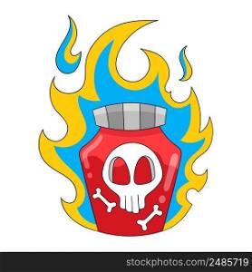 skull in a glass jar on fire