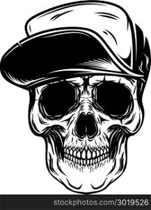 Skull in baseball cap. Design element for poster, emblem, t shirt. Vector illustration
