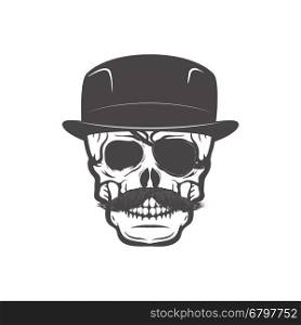 Skull in gentleman's hat. Design element for t-shirt print. Vector illustration.